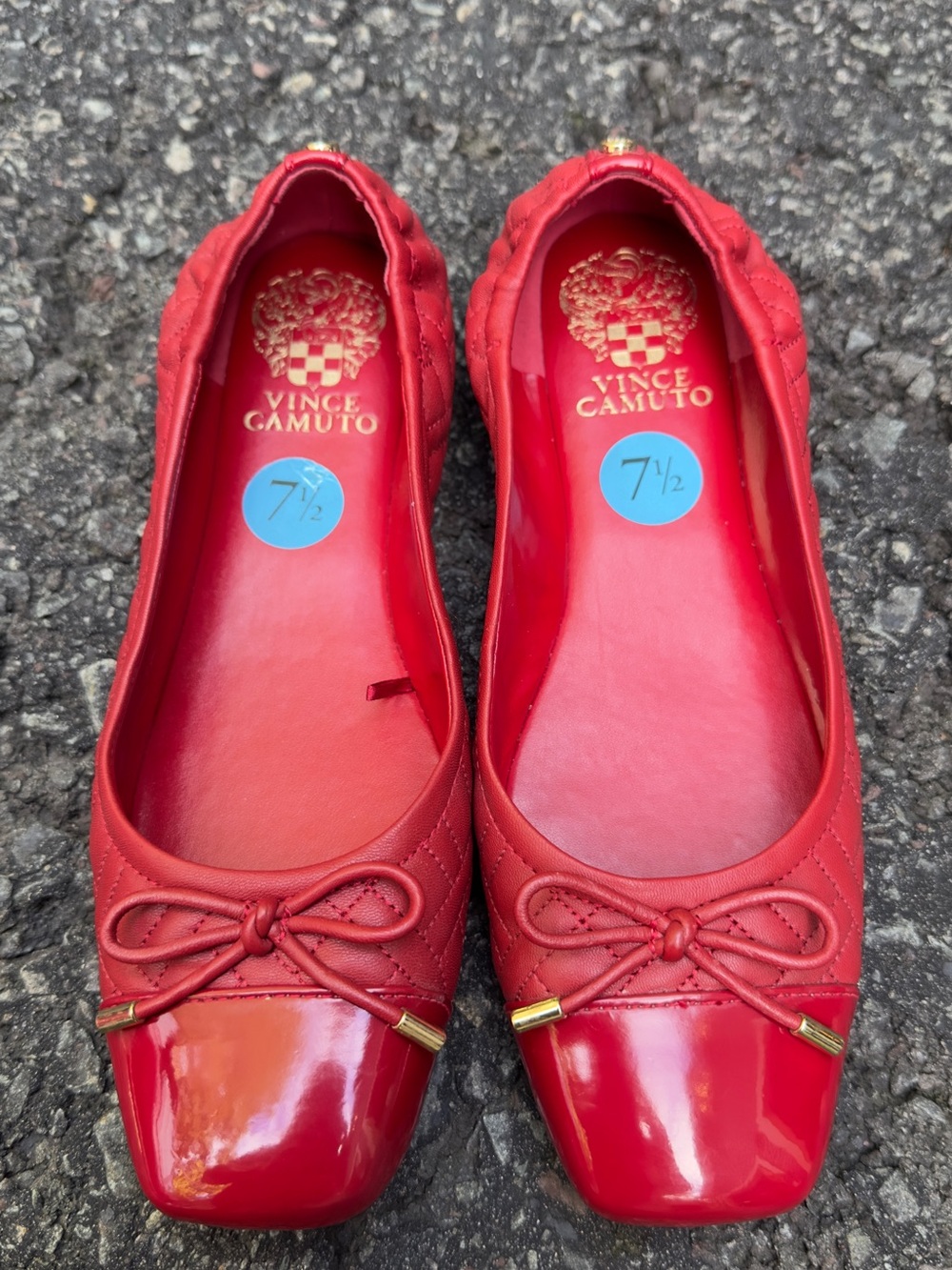 Vince Camuto Red Quilted Ballet Flats with Patent Toe
